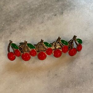 Vintage Cherry Hair Clip with Red and Green Accents